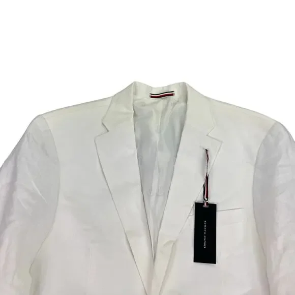 Tommy Hilfiger Mens Modern Fit 100% Linen Solid Sport Coat White 42L